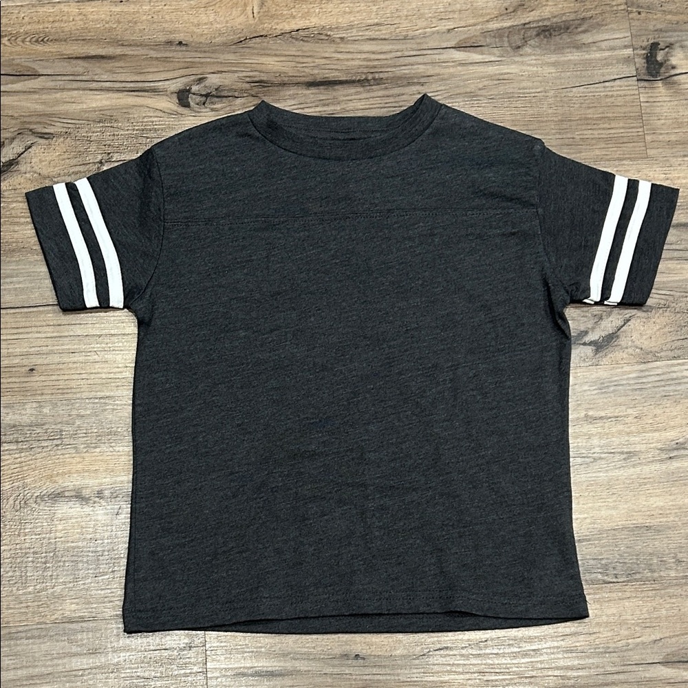 Rabbit Skins Dark Gray Kids Tee with White Sleeve Stripes